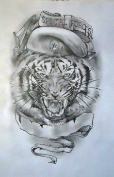 Эскиз татуировки «Тигр в берете»